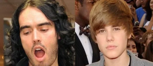 Ο Russell Brand και ο Justin Bieber σε κολλάζ φωτογραφιών.