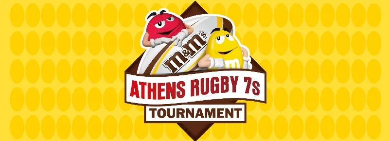 Λογότυπο του 1ου Athens Rugby Sevens Tournament by M&Ms με τους χαρακτήρες της M&Ms.