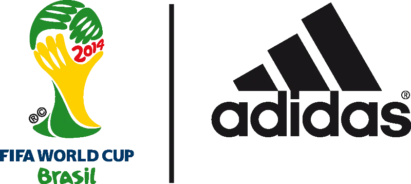 Το λογότυπο του 2014 FIFA World Cup Brazil δίπλα στο λογότυπο της adidas.