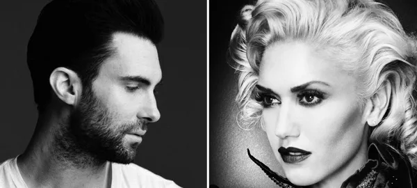 Ο Adam Levine και η Gwen Stefani σε ασπρόμαυρο κολάζ.