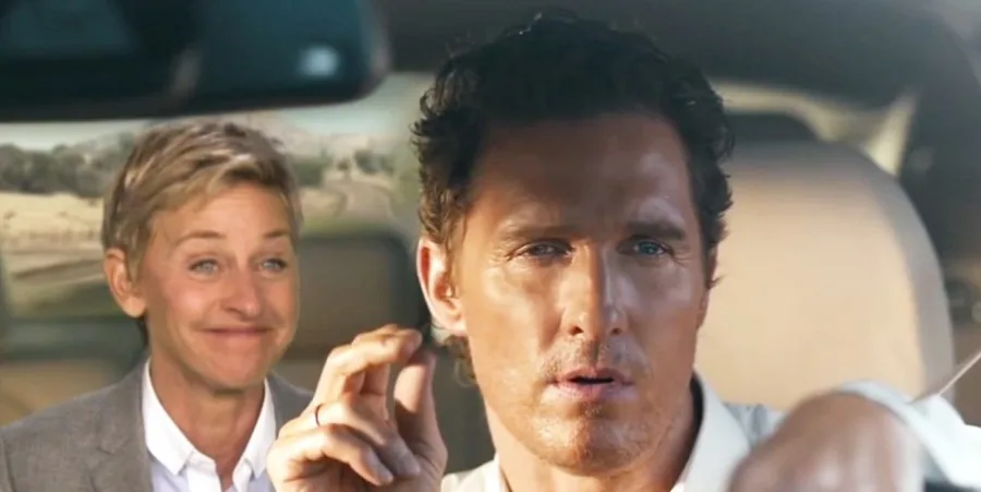Η Ellen DeGeneres και ο Matthew McConaughey σε αυτοκίνητο.