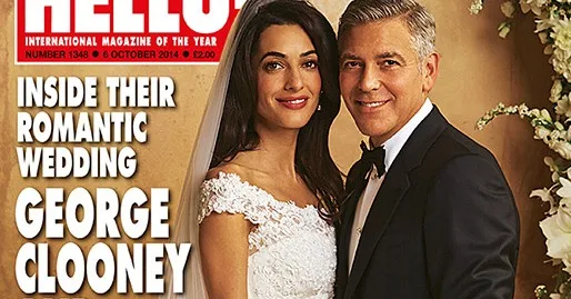 Ο George Clooney και η Amal Alamuddin στο εξώφυλλο του περιοδικού Hello για τον γάμο τους.