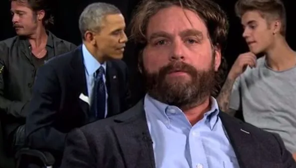 Κολάζ με τους Zach Galifianakis, Barack Obama, Brad Pitt και Justin Bieber.