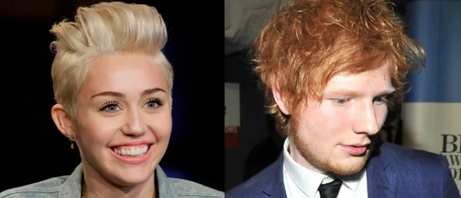 Η Miley Cyrus και ο Ed Sheeran σε κολλάζ φωτογραφιών.