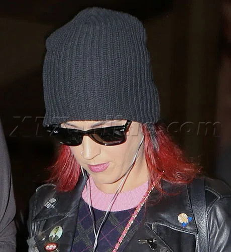 Katy Perry at LAX with pink hair
