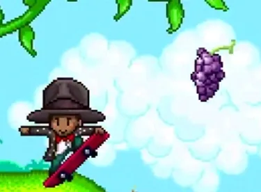 Pixel art καρτούν του Pharrell Williams πάνω σε skateboard από το video clip It Girl.