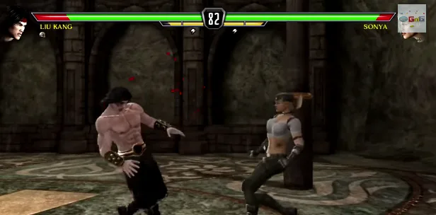 Στιγμιότυπο από το βιντεοπαιχνίδι Mortal Kombat Vs DC Universe με τους χαρακτήρες Liu Kang και Sonya.