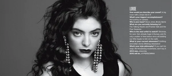 Ασπρόμαυρο πορτρέτο της Lorde για το V Magazine.