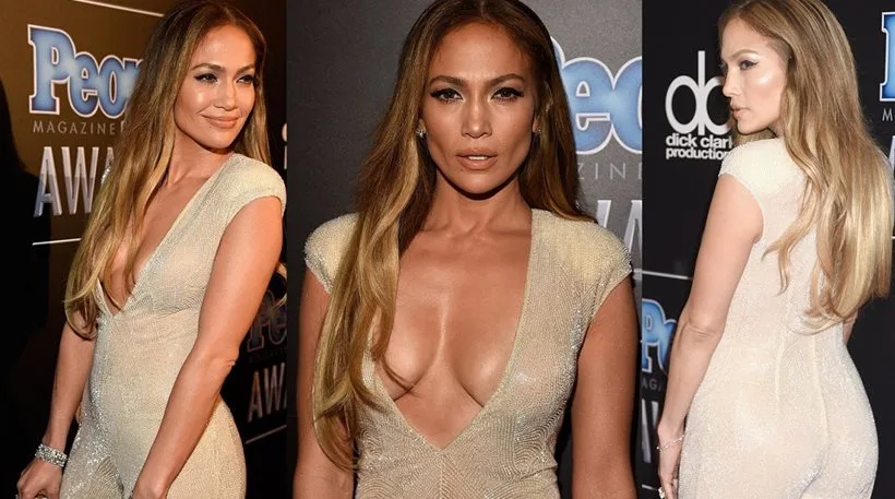 Η Jennifer Lopez με χρυσή ολόσωμη φόρμα και βαθύ ντεκολτέ στα People Magazine Awards.