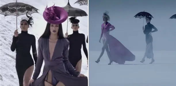 Η Ελένη Φουρέιρα και η Beyaz Sevda σε σκηνές από τα video clip τους με ομπρέλες.