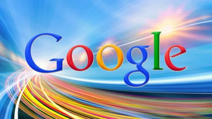 Το λογότυπο της Google σε φόντο με φωτεινές γραμμές και ήλιο.