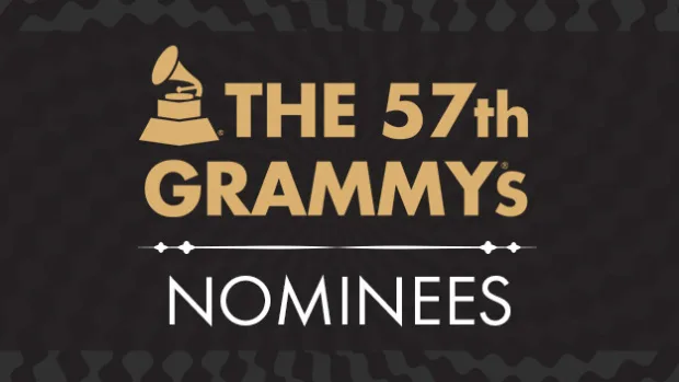 Λογότυπο των 57ων βραβείων Grammy Nominees σε μαύρο φόντο