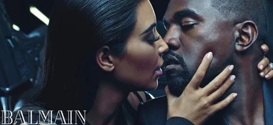 Η Kim Kardashian και ο Kanye West σε κοντινό πλάνο για την καμπάνια της Balmain.