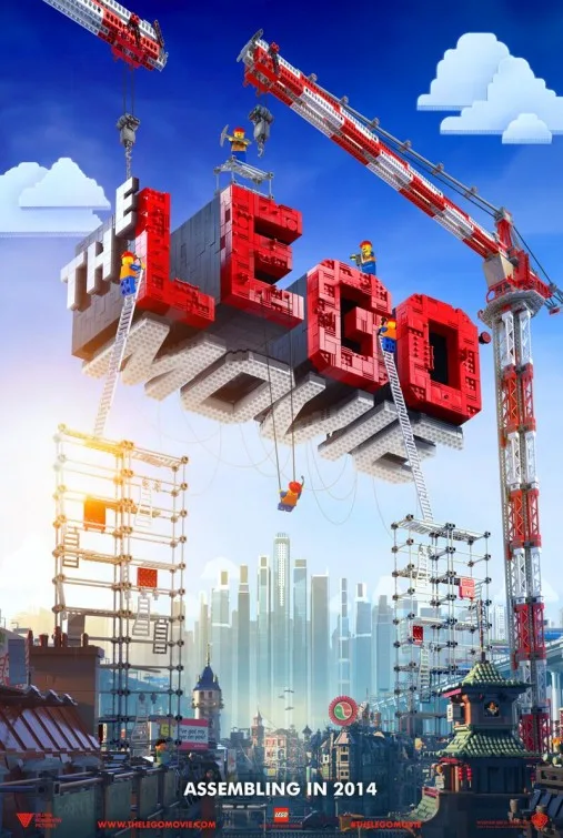 Αφίσα της ταινίας The Lego Movie με γερανούς και φιγούρες Lego.