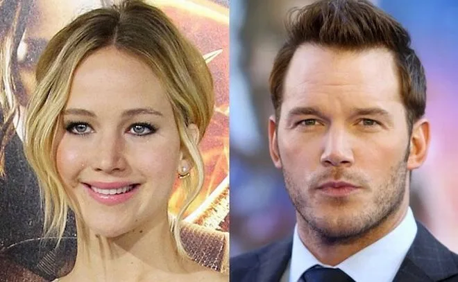 Η Jennifer Lawrence και ο Chris Pratt σε κολάζ φωτογραφιών.
