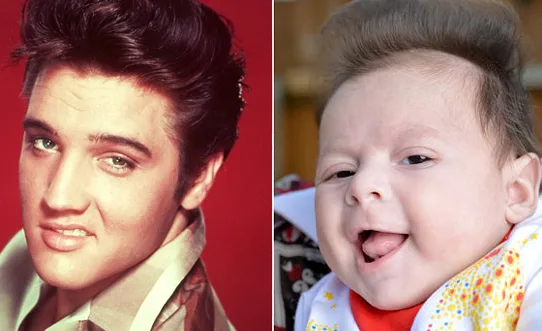 Ο Elvis Presley δίπλα σε ένα μωρό με παρόμοιο χτένισμα.