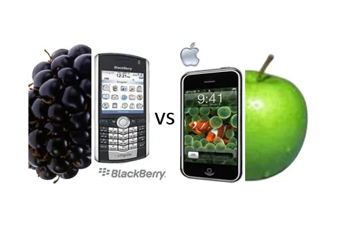 Σύγκριση BlackBerry και iPhone με φρούτα