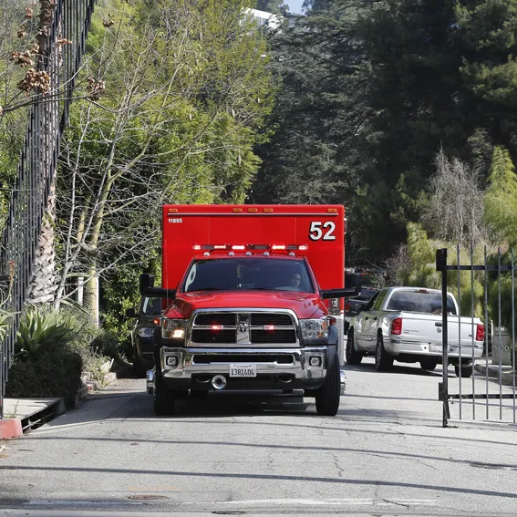 FAMEFLYNET - Exclusive: GV: Firemen And Paramedics Spotted At Brad Pitt And Angelina Jolies House