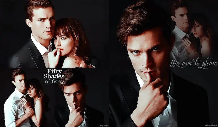 Jamie Dornan και Dakota Johnson σε προωθητικό κολάζ για την ταινία Fifty Shades of Grey.