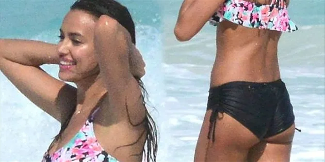 Η Irina Shayk με φλοράλ μαγιό στην παραλία.
