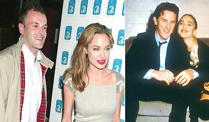Κολάζ με την Angelina Jolie και τον Jonny Lee Miller, και τον Sean Penn με τη Madonna.