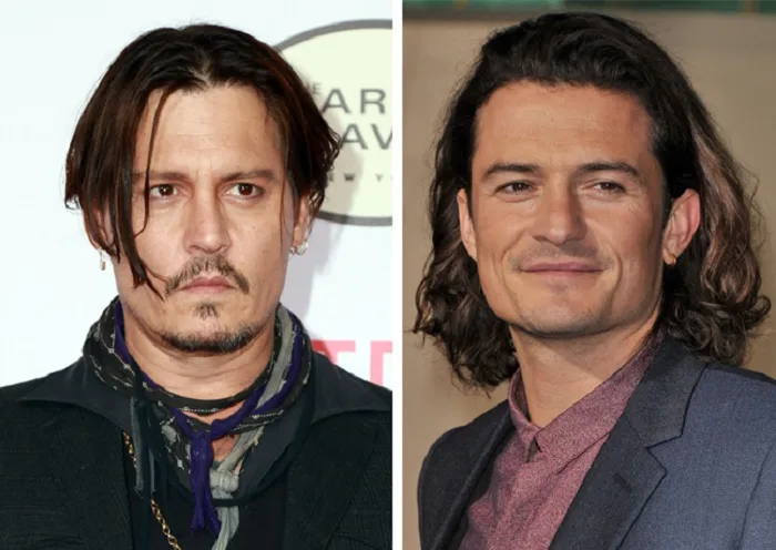 Ο Johnny Depp και ο Orlando Bloom σε κολάζ φωτογραφιών.