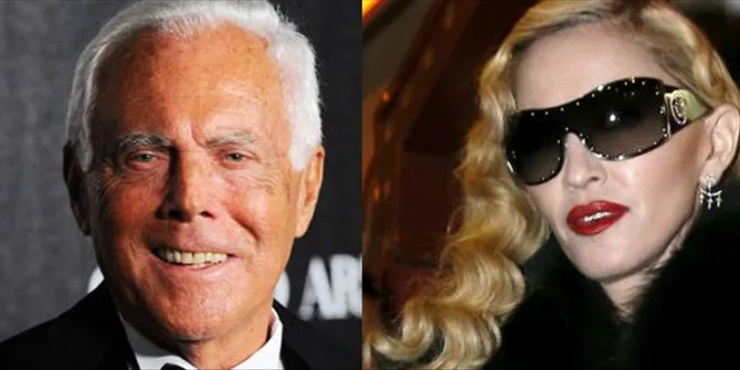 Ο Giorgio Armani και η Madonna σε κολλάζ φωτογραφιών.