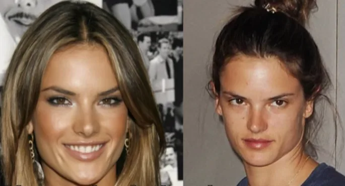 Η Alessandra Ambrosio σε σύγκριση με και χωρίς μακιγιάζ.