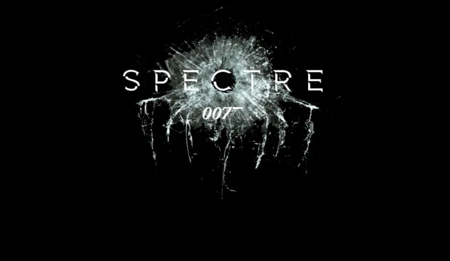 Το λογότυπο της ταινίας Spectre James Bond 007 σε μαύρο φόντο.