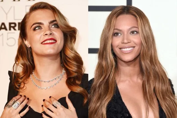Η Cara Delevingne και η Beyonce σε κολλάζ φωτογραφιών.