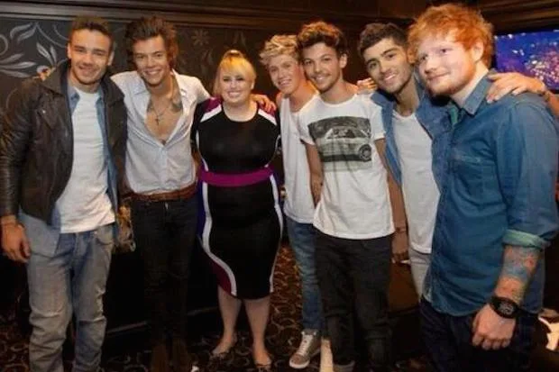 Ο Ed Sheeran, ο Zayn Malik και τα μέλη των One Direction με την Rebel Wilson.
