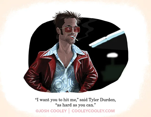 Εικονογράφηση του Tyler Durden από την ταινία Fight Club σε στυλ Pixar.