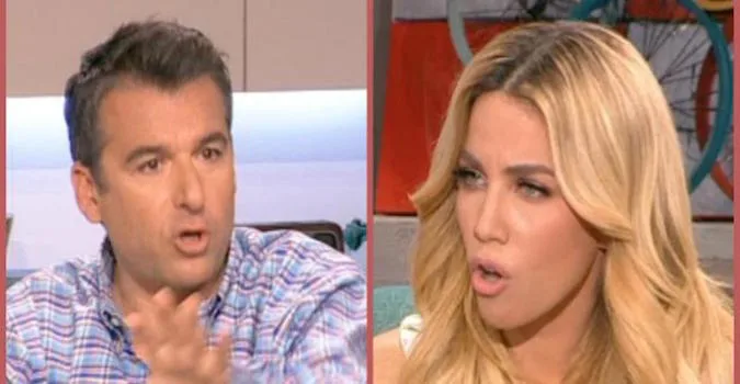 Ο Γιώργος Λιάγκας και η Κατερίνα Στικούδη σε τηλεοπτική εκπομπή.