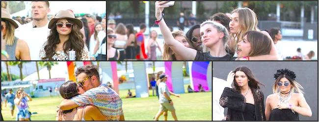 Κολάζ φωτογραφιών από το φεστιβάλ Coachella με τις Kendal Jenner και Kylie Jenner.