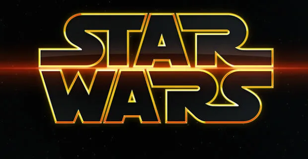 Το λογότυπο της ταινίας Star Wars σε μαύρο φόντο με κίτρινο περίγραμμα.