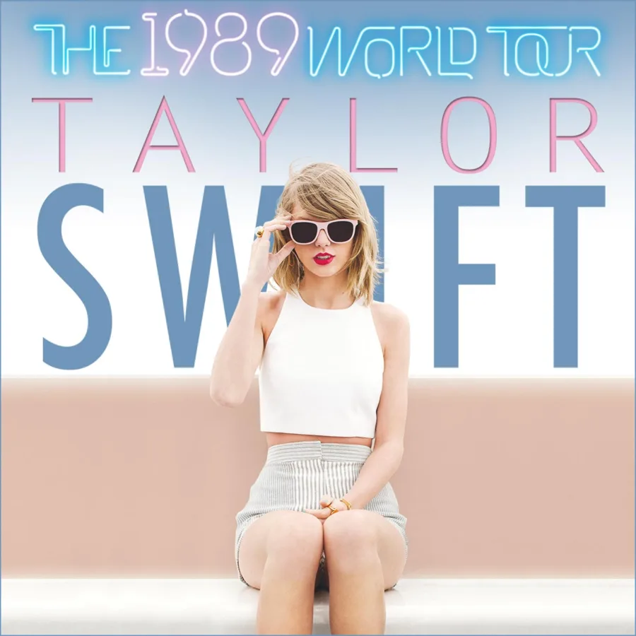Η Taylor Swift με γυαλιά ηλίου στην αφίσα της περιοδείας The 1989 World Tour.
