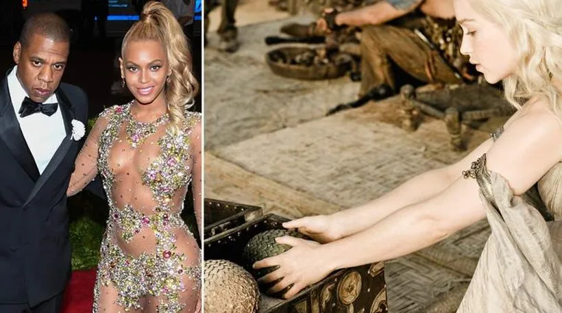 Ο Jay Z και η Beyonce σε επίσημη εμφάνιση δίπλα σε σκηνή από το Game of Thrones με αυγό δράκου.