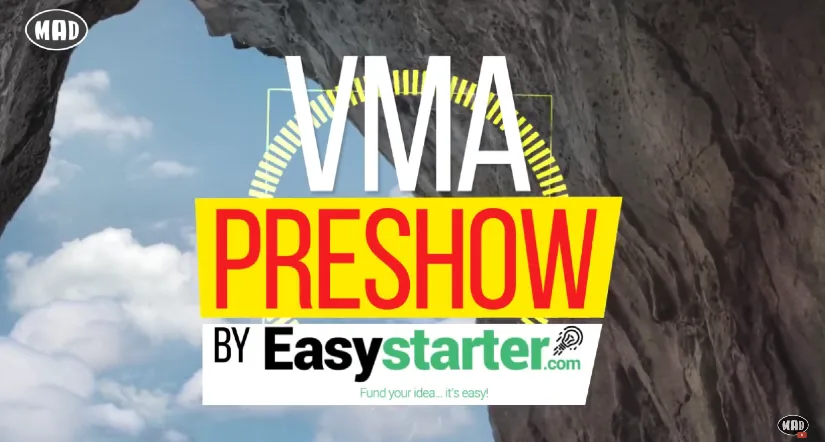 Αφίσα για το VMA Preshow by Easystarter με φόντο ουρανό και βράχια.