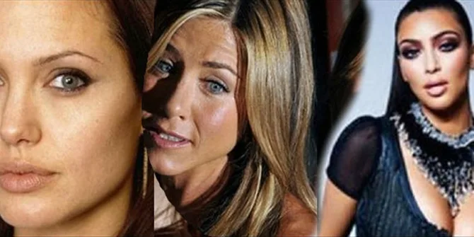 Κολάζ με τις Angelina Jolie, Jennifer Aniston και Kim Kardashian.