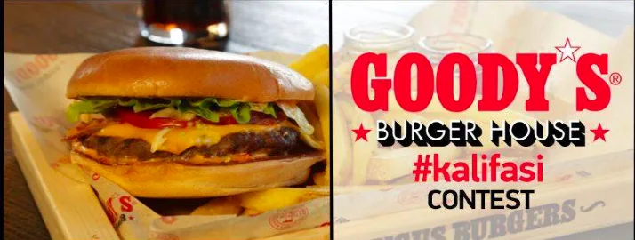 Ένα burger των Goody’s Burger House δίπλα στο λογότυπο της εταιρείας και το hashtag #kalifasi.