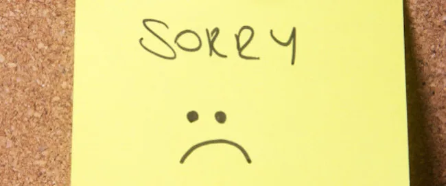Η λέξη Sorry γραμμένη σε φόντο, στο πλαίσιο άρθρου για το πότε πρέπει να ζητάμε συγγνώμη.