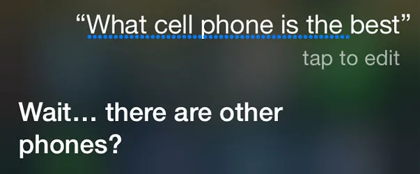 Στιγμιότυπο οθόνης από iPhone με την απάντηση της Siri στην ερώτηση ποιο κινητό είναι το καλύτερο.