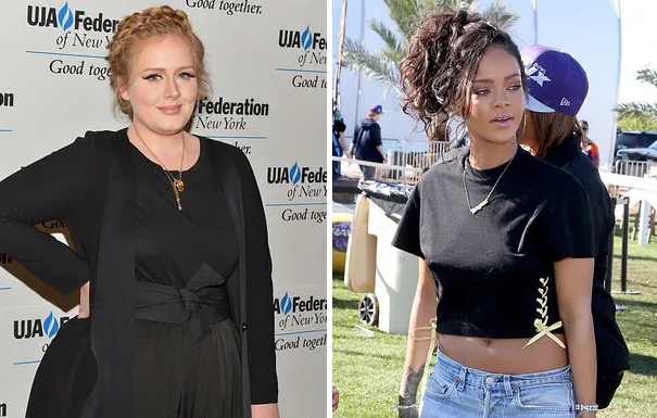 Η Adele και η Rihanna σε κολλάζ φωτογραφιών.