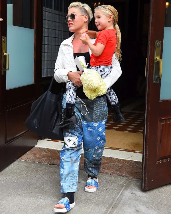 Pink and daughter Willow leave the Greenwich Hotel in New York City