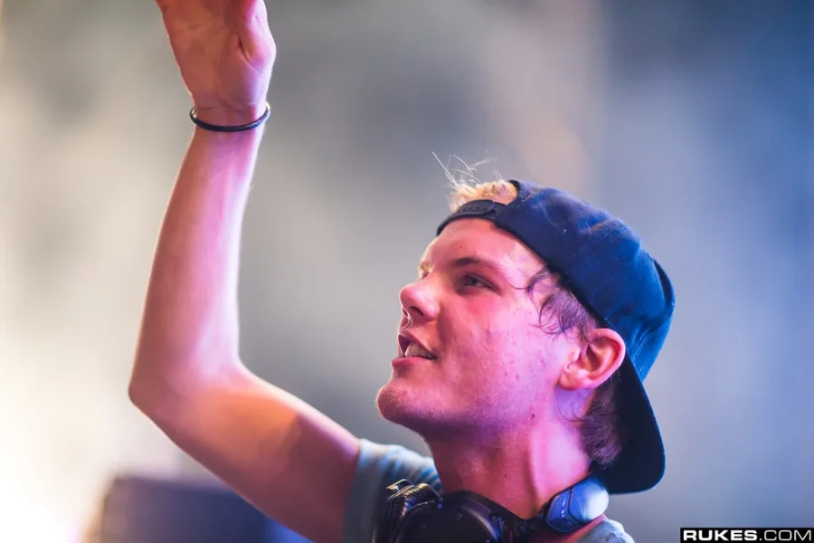 Ο Avicii σε ζωντανή εμφάνιση με το χέρι υψωμένο