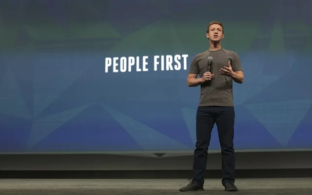 Facebook CEO Mark Zuckerberg addresses the audience during his keynote address at Facebook's f8 developers conference in San Francisco