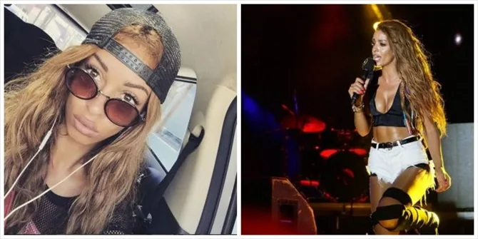 Κολάζ με την Ελένη Φουρέιρα σε selfie και σε εμφάνιση επί σκηνής.