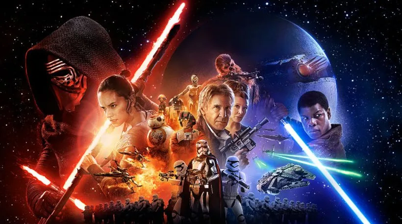 Αφίσα της ταινίας Star Wars: Η Δύναμη Ξυπνά με τους κεντρικούς χαρακτήρες.