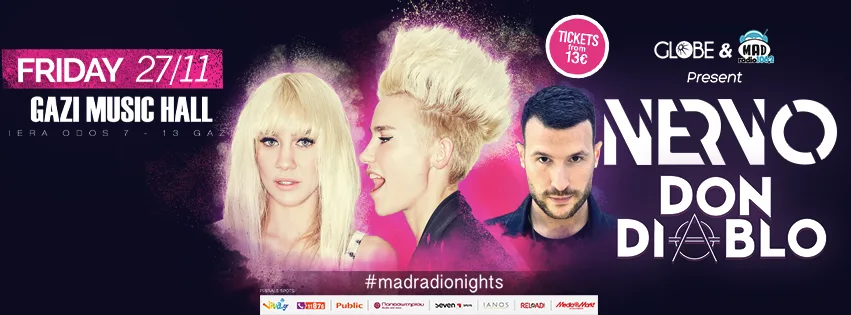Αφίσα για το πάρτι των Nervo και Don Diablo στο Gazi Music Hall.