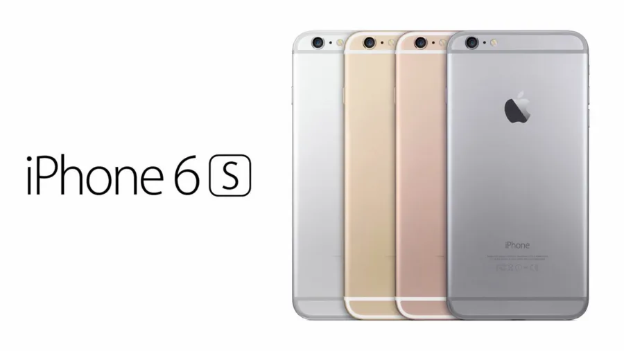 Τέσσερα iPhone 6S σε διαφορετικά χρώματα δίπλα στο λογότυπο του μοντέλου.